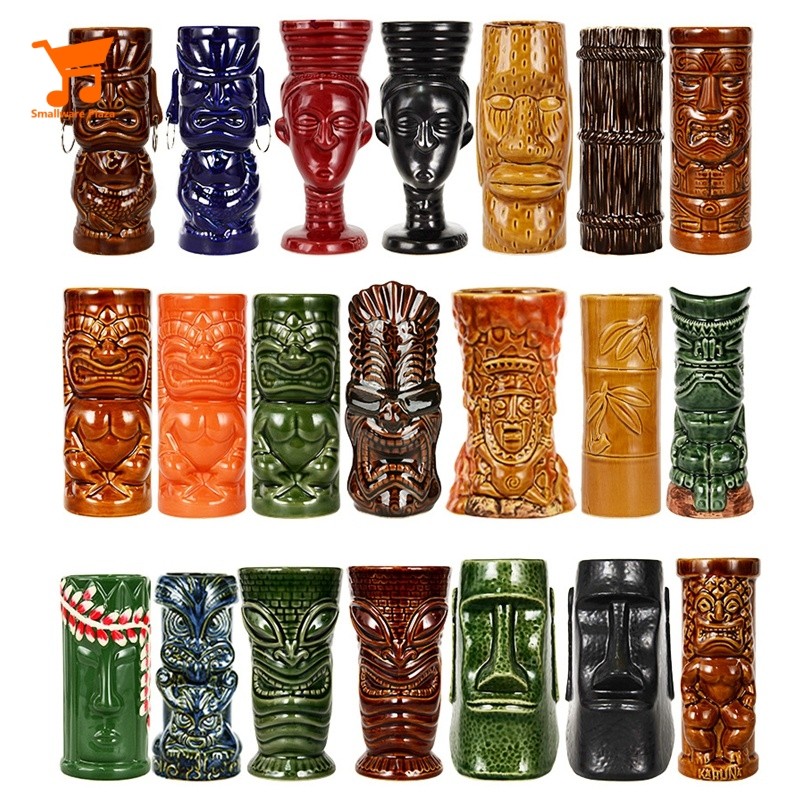 ฮาวาย Tiki แก้วค็อกเทลถ้วยเบียร์เซรามิคเครื่องดื่มไวน์ Easter Islander แก้วสําหรับ Mai Tai, Punch, Pina Colada และเครื่องดื่มบาร์เขตร้อน
