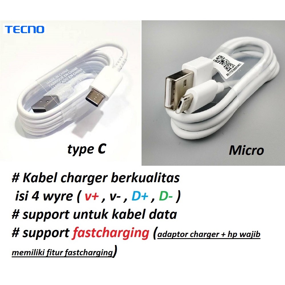 สายชาร์จ Usb C & Micro tecno spark GO 1 (KC1) - spark GO 1S (KL4H) - spark GO 2020 (KE5S) - spark GO