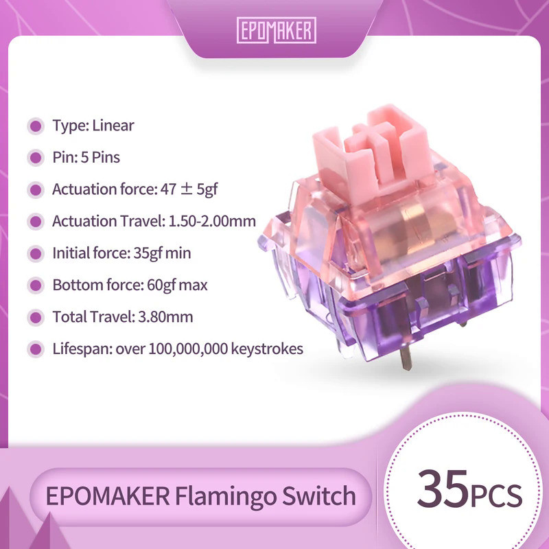 35 Pieces EPOMAKER Flamingo Switches Set Linear Factory Lubed Switch POM Stem Dual Spring PC Housing