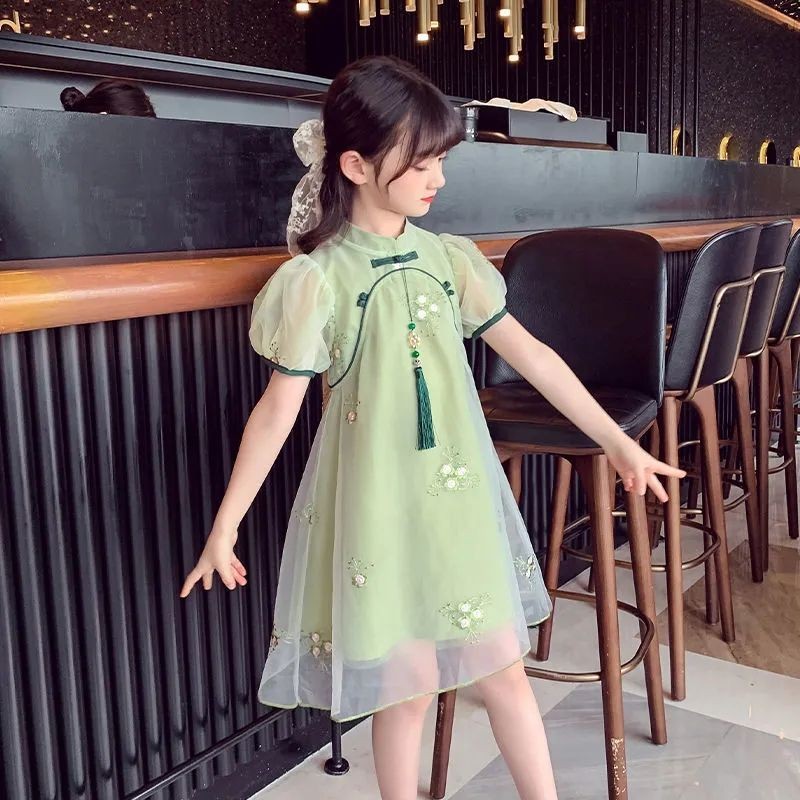 สาวแต่งตัว กี่เพ้า เสื้อผ้าเด็กรสสูทสไตล์จีนหวานบรรยากาศเย็บปักถักร้อยชาย#女童连衣裙旗袍童装唐装国风甜美大气刺绣公主裙洋气