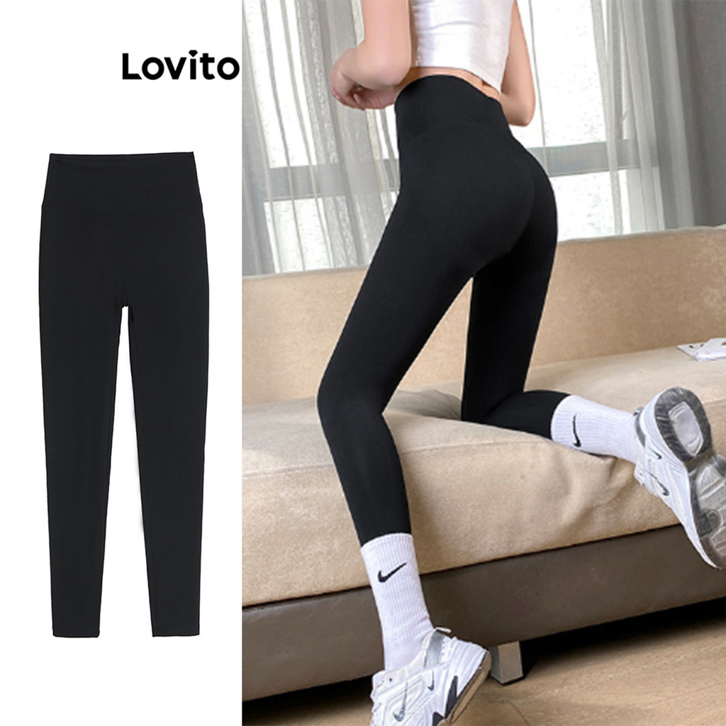 Lovito โครงสร้างแบบสปอร์ตไลน์กางเกงเลกกิ้งสำหรับผู้หญิง LNE72725