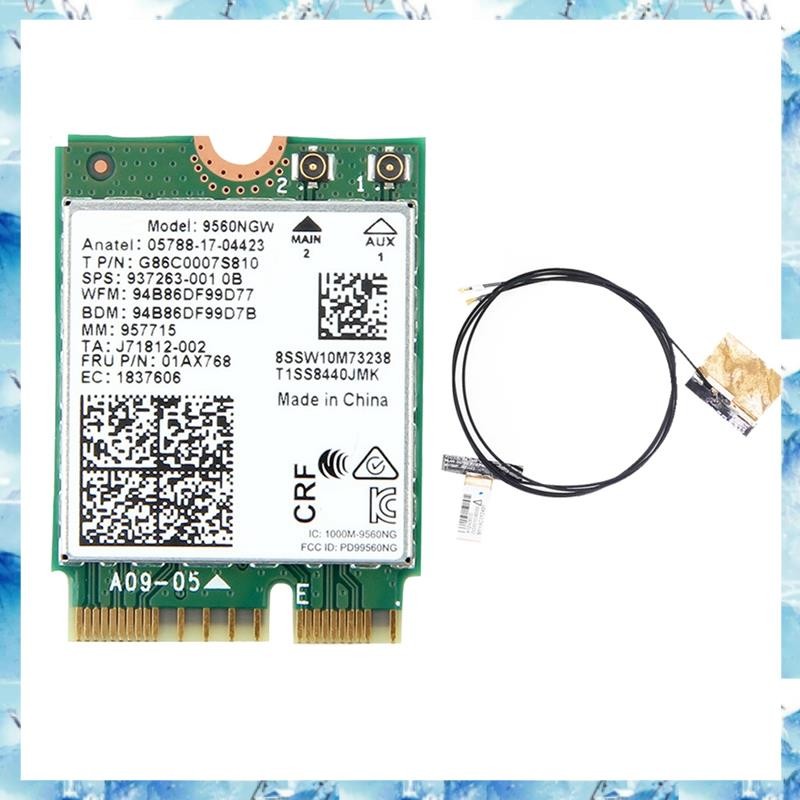 [ ] 9560ngw การ์ด WiFi + เสาอากาศ 1730Mbps ไร้สาย AC 9560 Dual Band 2.4G+5G BT 5.0 802.11Ac M.2 CNVI