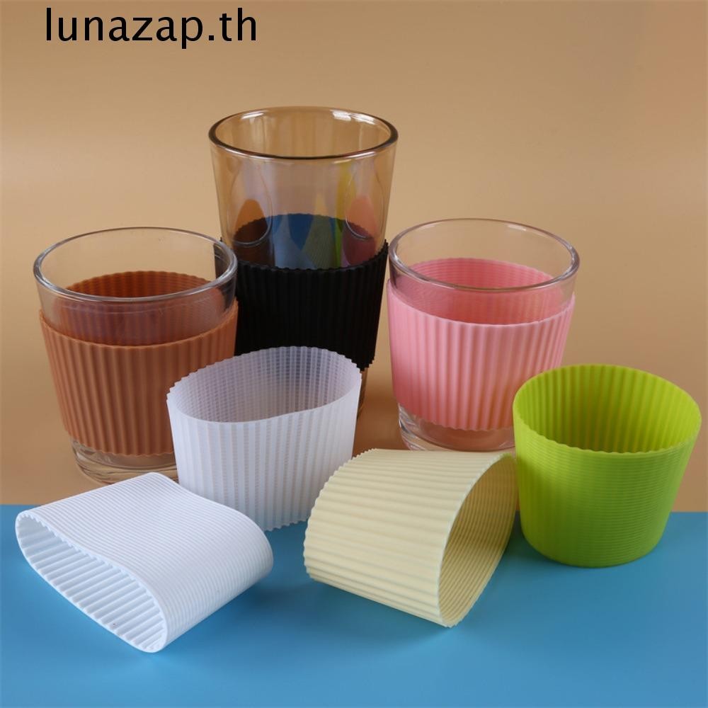 Lunazap ปลอกถ้วยซิลิโคน, ปลอกแก้วฉนวนกันความร้อนป้องกันการลวก, อุปกรณ์เสริมถ้วยน้ําหนาลื่นลายแนวตั้งฝาครอบถ้วยแก้ว
