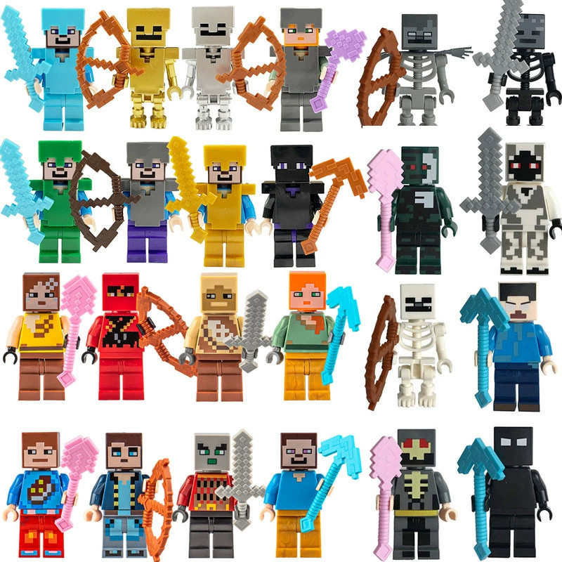 Minecraft 16 ชิ้น 3D ชุดตัวละคร Steve Creeper Zombie การพัฒนาเด็กและความคิดสร้างสรรค์สําหรับเด็ก