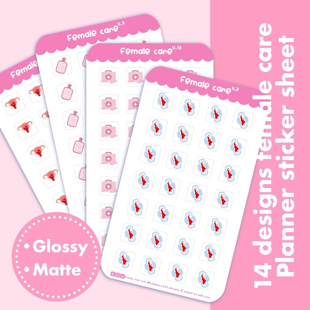 14 แบบ Female care | Planner sticker sheet สติ๊กเกอร์ไดคัท วันนั้นของเดือน สำหรับติดบนแพลนเนอร์หรือปฏิทินเพื่อการเตือ...