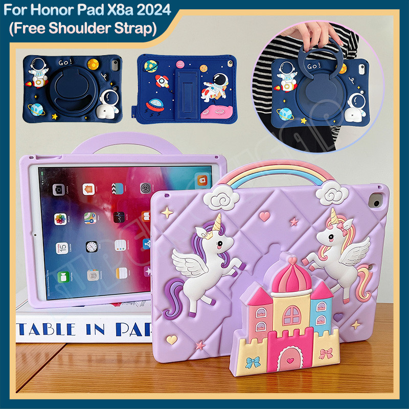 สําหรับ Honor Pad X8a 11 นิ้ว 2024 เด็กน่ารักเคสซิลิโคนอ่อนนุ่มพับได้ฝาครอบขาตั้ง