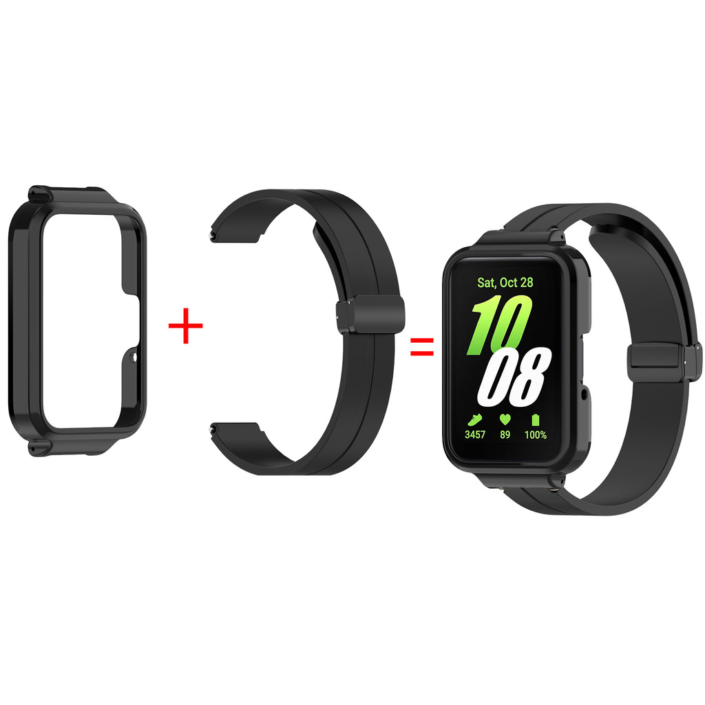 สําหรับ Samsung Galaxy Fit 3 สายซิลิโคน + เคส 2in1 ฝาครอบเปลือกหัวเข็มขัดพับหัวเข็มขัดแม่เหล็ก Band