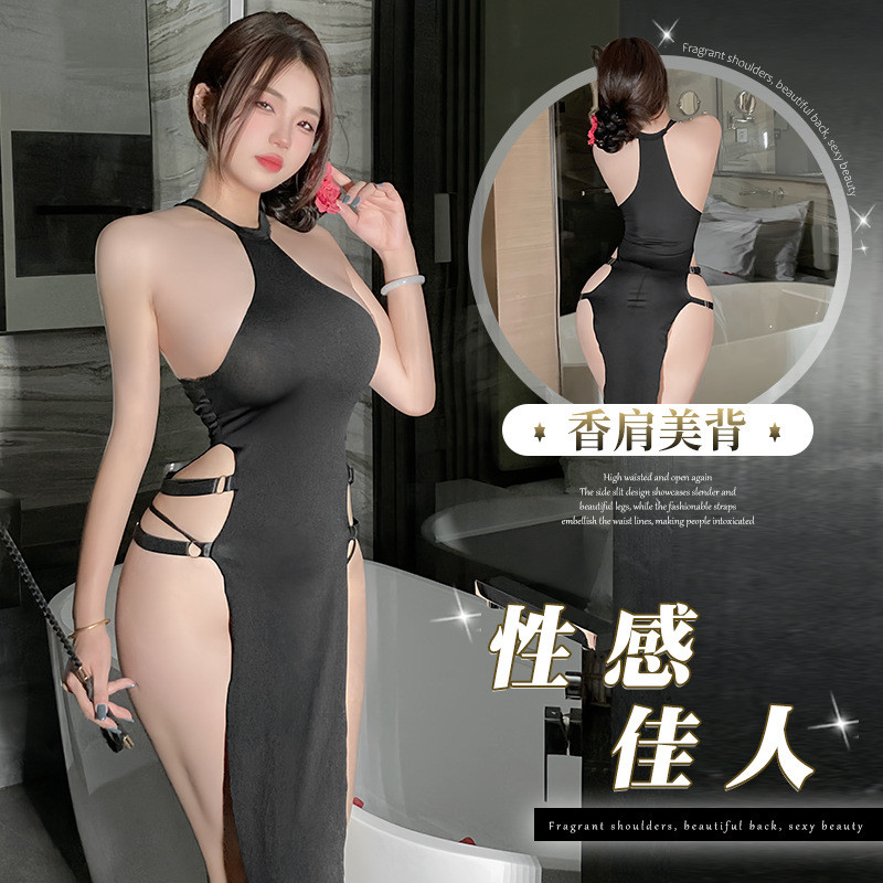 เซ็กซี่ Pure Desire High Slit กระโปรงยาว Cheongsam ชุดนอนผู้หญิง Hot Uniform Suit