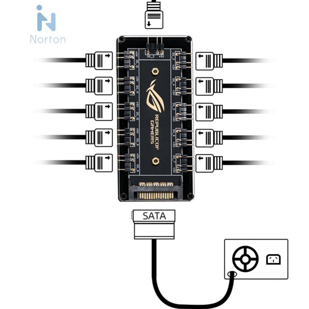 10 พอร์ต RGB พัดลม HUB PC เดสก์ท็อป SATA Power 5V 3PIN ARGB Extension Splitter [Norton.th]