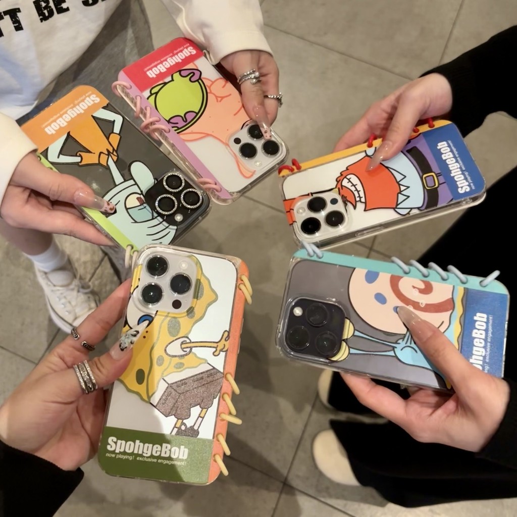 Spongebob SquarePants Flip Notebook เหมาะสําหรับ iPhone15iPhone16 Book เคสโทรศัพท์ 14 กันกระแทก 13/12/11 เคสกันกระแทก LW24
