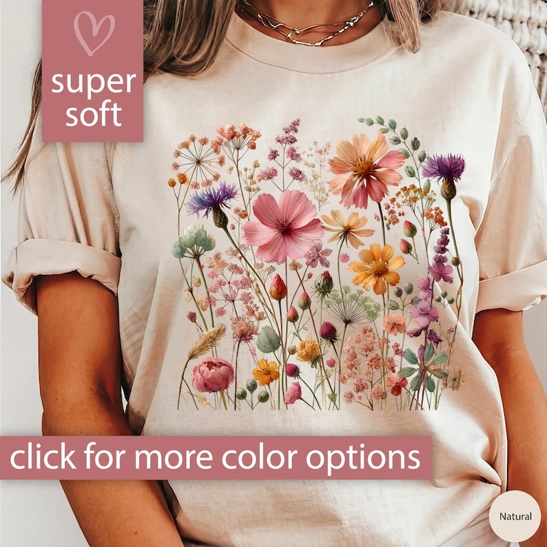 Pressed Flower Shirt Women Gift for Her, Wildflower Tshirt for Mothers Day Shirt, Flower T-Shirt for