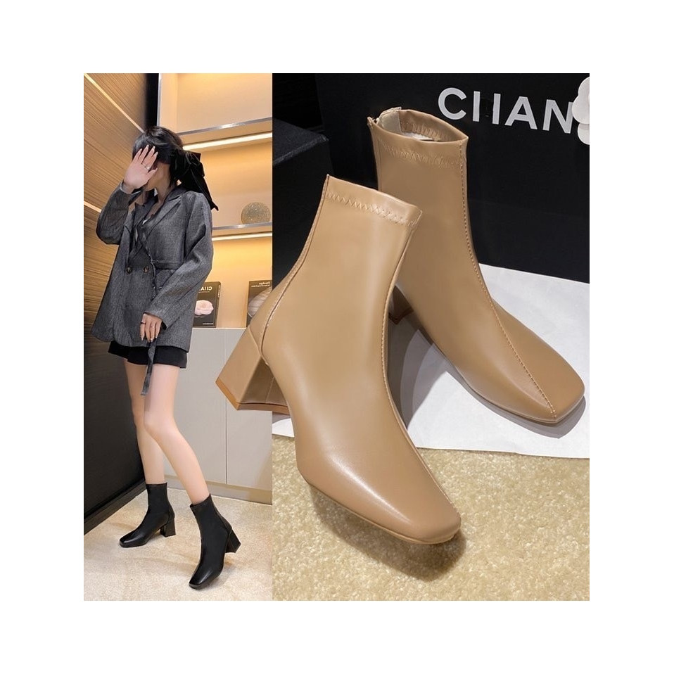 NEWรองเท้าบูทแฟชั่นผู้หญิงแบบเรียบง่าย บูทส้นสูงข้อยาว มีซิปหลัง CVS066-189