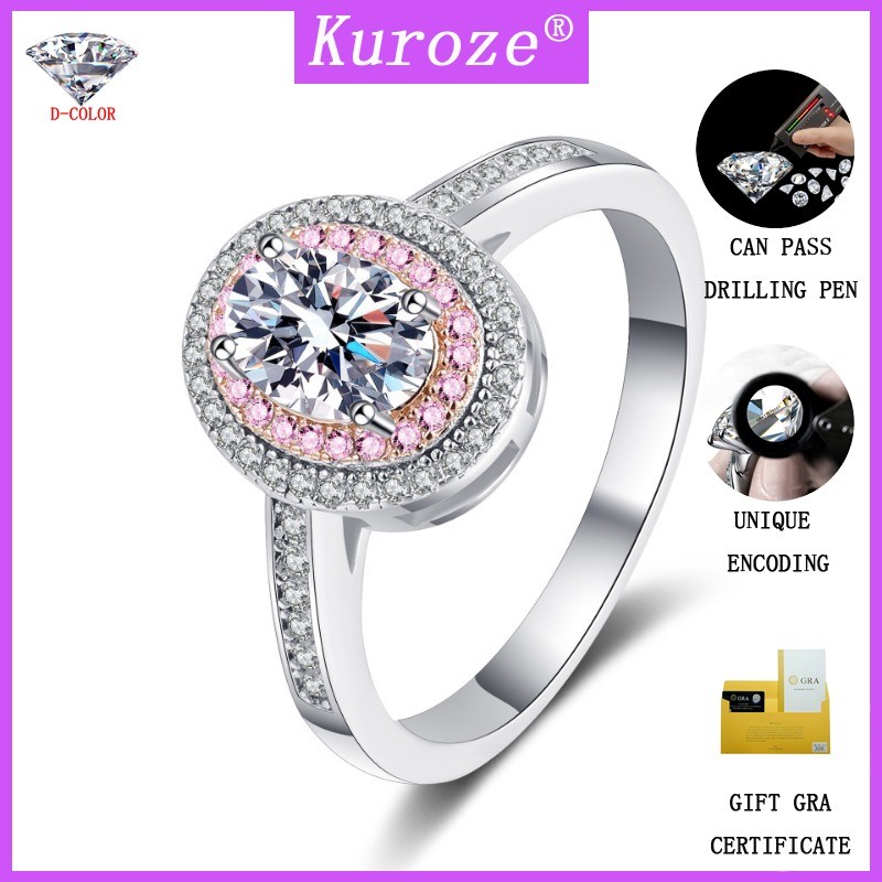 [ผ่านการทดสอบได้] Kuroze S925 Silver Rose Gold Dove Egg 1 กะรัต Moissanite Ring