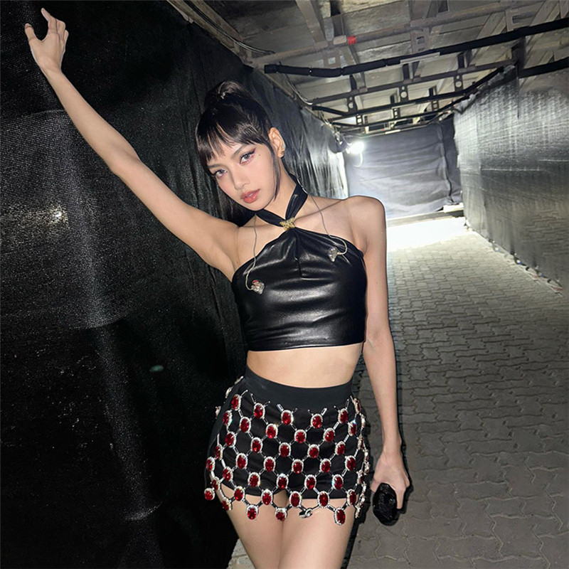 Kliou INS แฟชั่น Cool Girl ผู้หญิงเซ็กซี่ PU หนัง Halter คอเสื้อแขนกุด Slim Fit Camisoles ฤดูร้อนสบายๆเสื้อกั๊ก