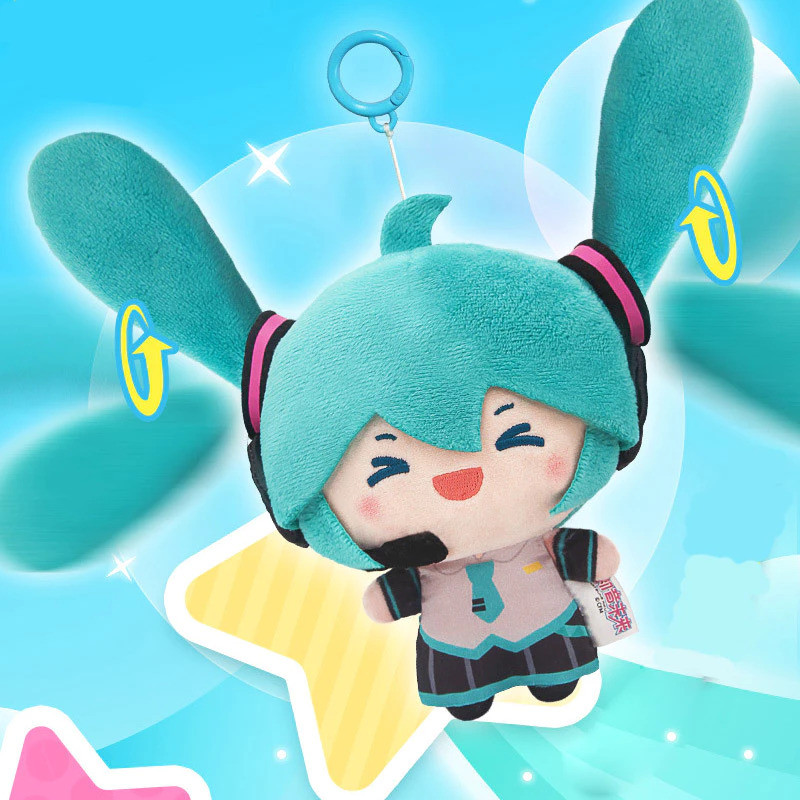 อะนิเมะ H atsune Miku ผมหางม้าแกว่งของเล่นตุ๊กตารอบจี้ Fufu H atsune Miku ยัดไส้ plushie ตุ๊กตาที่มี