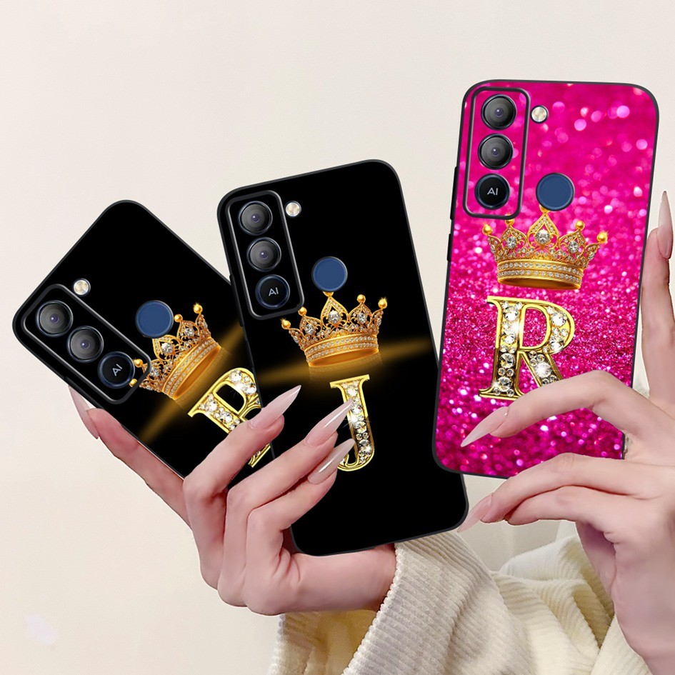 สําหรับ Tecno Pop 5 Lte กรณี BD4 BD4i BD4a ซิลิโคนน่ารักมงกุฎตัวอักษร Soft TPU เคสโทรศัพท์สําหรับ Te