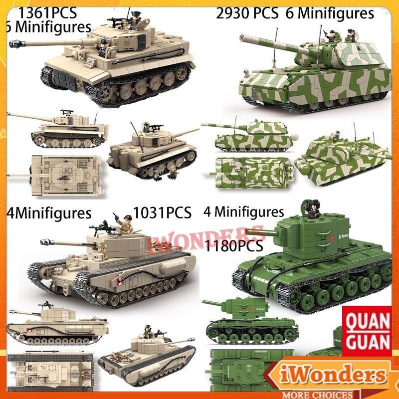 World War รัสเซีย T-34 KV-1 Heavy Tank Building Blocks Panther Sherman WW2 Tiger Panzer Mauss ถังอิฐ