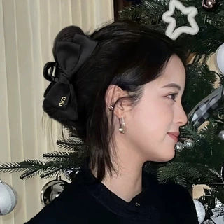 2025 สีดําซาตินโบว์ขนาดใหญ่คว้าคลิปกิ๊บติดผมหญิงสูง