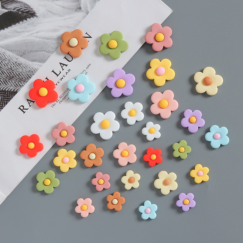 10pcs 10pcs เรซินฝ้าดอกไม้ DIY อุปกรณ์เรซินโค้งมนดอกไม้ห้ากลีบอุปกรณ์เสริมเครื่องประดับผมเด็กถุงเท้าวัสดุ DIY