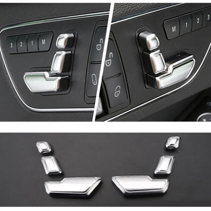 จัดแต่งทรงผมภายในประตูปรับที่นั่งปุ่มสวิทช์สติกเกอร์ Trim สําหรับ Mercedes Benz W204 S204 ML X166 GL Class Coupe CLS W212 GLK