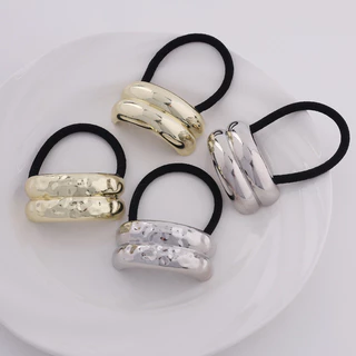สีทอง Punk Geometric Hair Ties ผู้หญิง Pinytail เชือกผมกันลื่น Simple Elastic Rubber Scrunchies