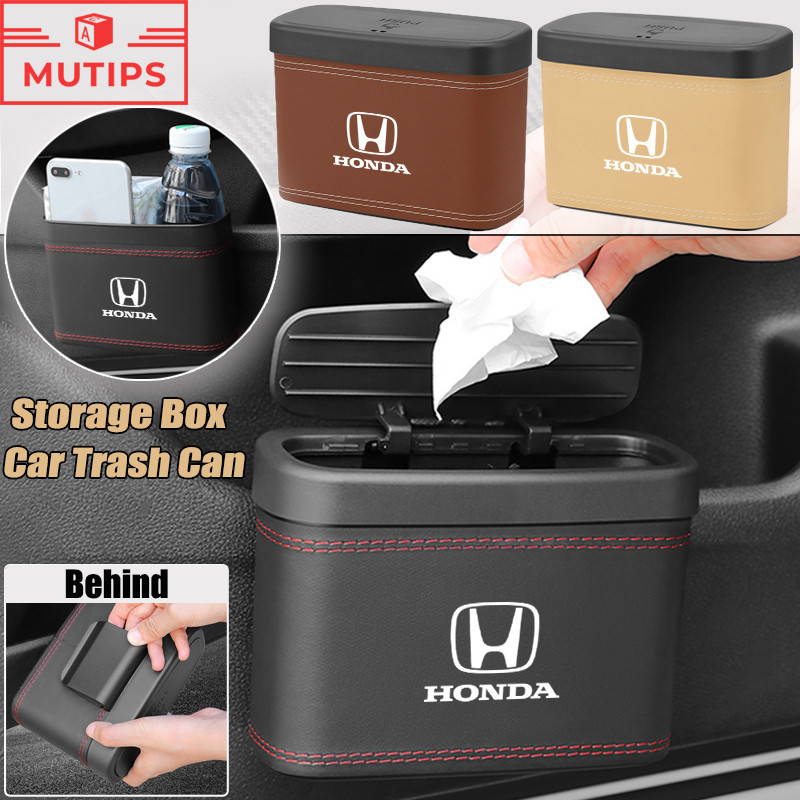 Honda Universal ถังขยะในรถ เครื่องหนัง ประเภทแขวน ถังขยะรถยนต์ กล่องเก็บของพร้อมฝาปิด civic 11th gen fd fc eg fk HRV Jazz City Mugen Fit Vezel Accord BRV WRV Stream