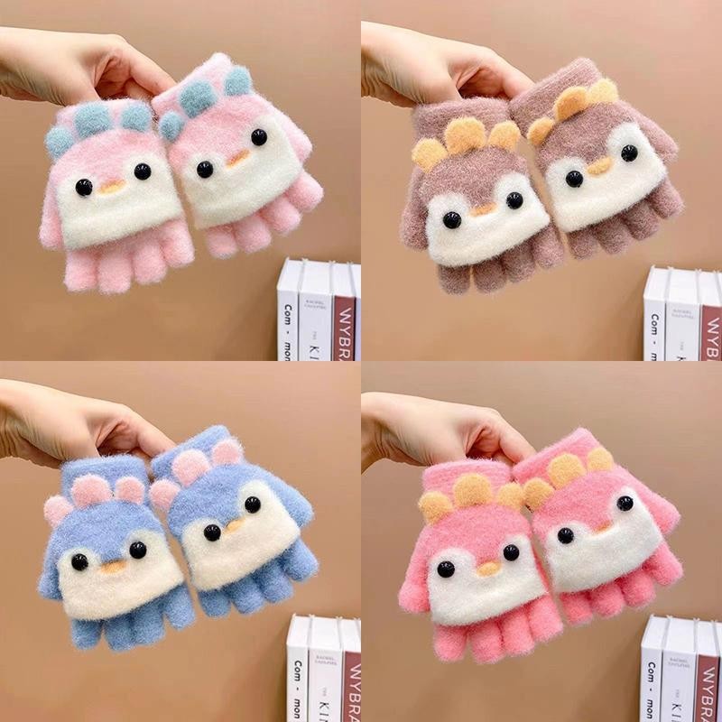 เด็กฤดูหนาว Cartton ถุงมือ Warm ถัก Mittens สําหรับเด็กวัยหัดเดินเด็กผู้หญิง Kawaii Flip ถุงมือเด็กถุงมือครึ่งนิ้วพร้อมฝาปิดนักเรียนเขียนถุงมือ - รูปที่ 2