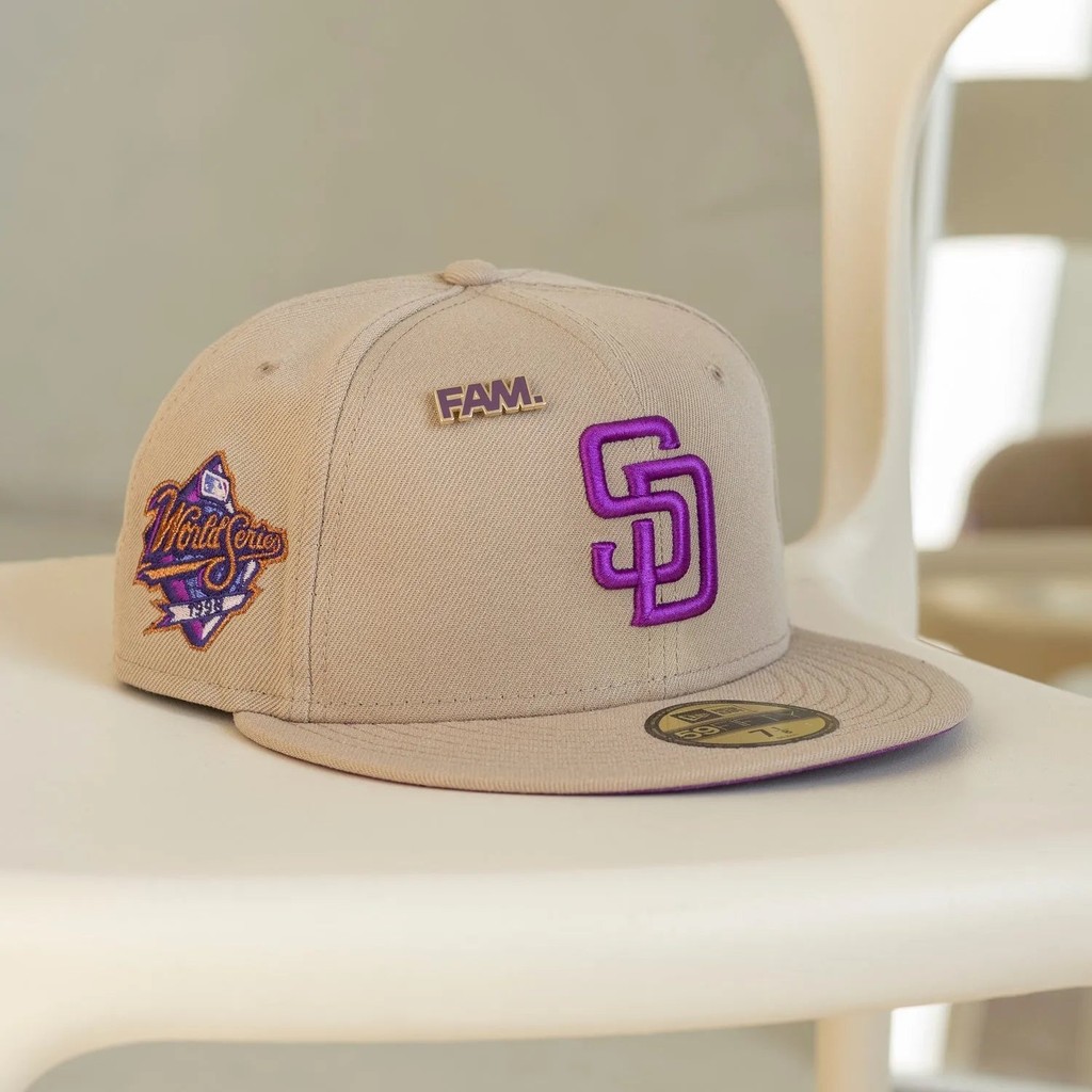 ใหม่ ERA 59FIFTY MLB SAN DIEGO PADRES WORLD SERIES 1998 CAMEL / SPARKLING GRAPE UV FITTED CAP