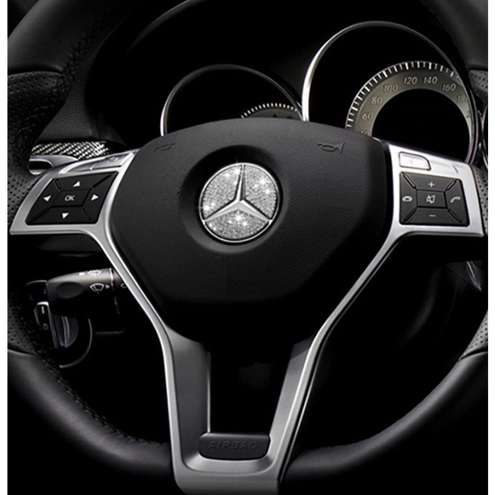 พวงมาลัย Bling คริสตัลสัญลักษณ์อุปกรณ์เสริมภายใน Decal สติกเกอร์สําหรับ Mercedes-Benz (45 มม./49 มม.)