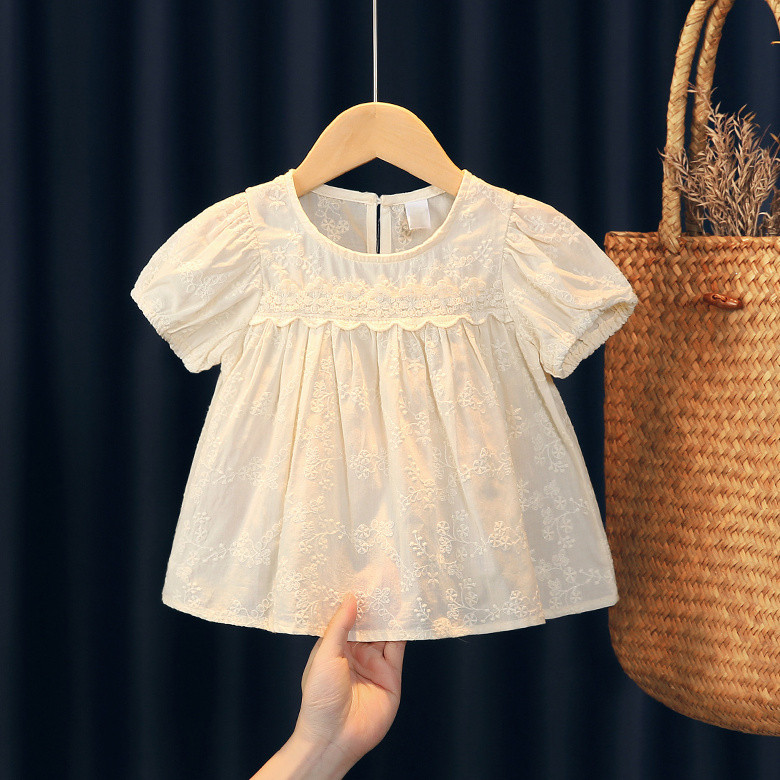 ฤดูร้อน เสื้อแขนสั้นผ้าฝ้ายใหม่สำหรับเด็กผู้หญิง เสื้อหวานสไตล์เกาหลี เสื้อตุ๊กตาเด็ก เสื้อยืด