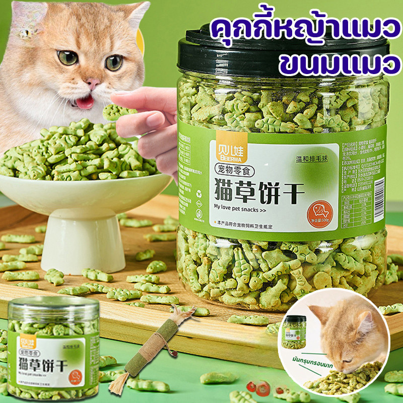 COD ขนมเมว คุกกี้เเมวรสมิ้น บิสกิตเเมว การอบที่อุณหภูมิต่ำ ช่วยสำรอกก้อนขน รูปร่างปลาขนาดเล็ก500g