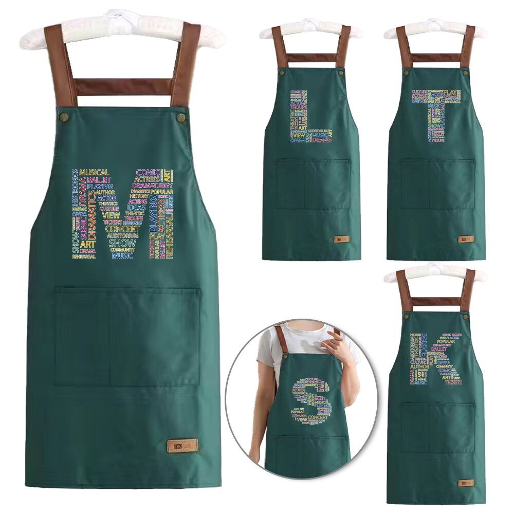 Green apron ผ้ากันเปื้อนโพลีเอสเตอร์ ผ้ากันเปื้อนดีไซน์ยูนิเซ็กซ์  ผ้ากันเปื้อนทำเบเกอรี่ text ชุดลายพิมพ์