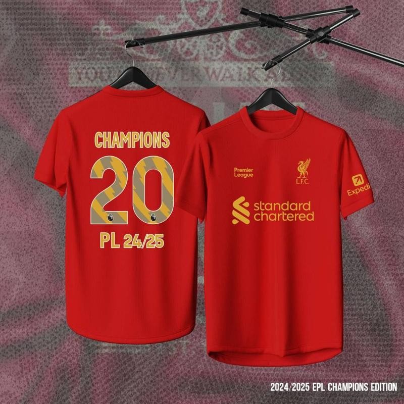 2025 Hot Sale Liverpool Club Champion, 20 EPL Short Sleeve Sports Round Neck Casual Style T-Shirt Jersey