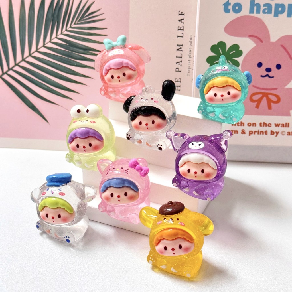 8PCS โปร่งใส Shinny Tilting Head Sanrio สัตว์ Charms สําหรับ DIY (9-389)
