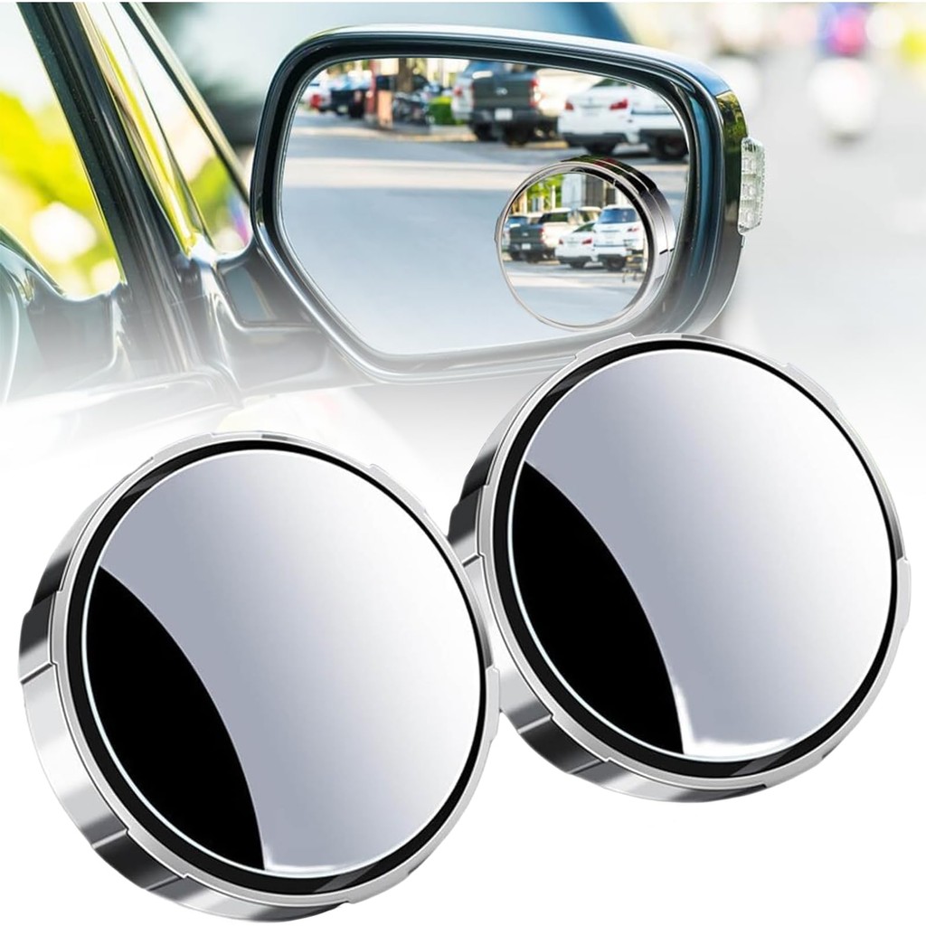 กระจกจุดบอด ทรงกลม HD แบบนูน 360 องศา 2 ชิ้น° กระจกมองหลังมุมกว้าง พร้อมเคส ABS สีดํา สําหรับรถยนต์ SUV และรถบรรทุก