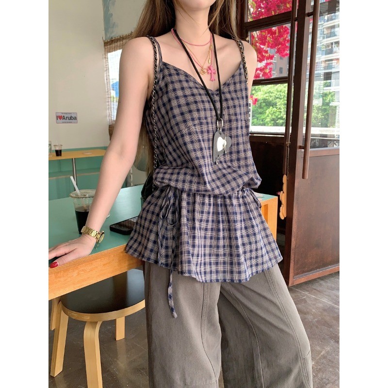 shayne-สลิงสลิง คอวี เชือก Drawstring ผีเสื้อ ปม ประเภทรุ่น Slim Fit วินเทจ วรรณกรรมและศิลปะ อารมณ์ แฟชั่นฤดูร้อน