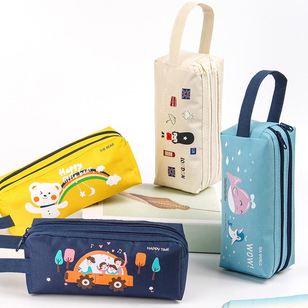 ความจุขนาดใหญ่ผ้าเครื่องเขียนกระเป๋าเก็บนักเรียนน่ารักการ์ตูนกรณีดินสอแบบพกพา