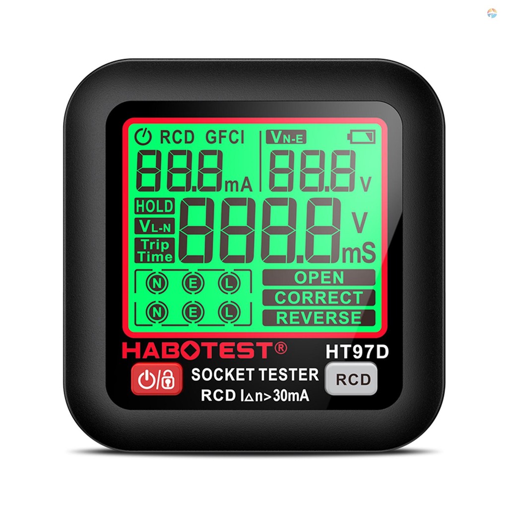 HABOTEST HT97D เครื่องทดสอบซ็อกเก็ตดิจิตอลทดสอบแรงดันไฟฟ้า EU Plug เครื่องตรวจจับซ็อกเก็ตอัจฉริยะการทดสอบการรั่วไหลเครื่องทดสอบเฟสมัลติฟังก์ชั่น