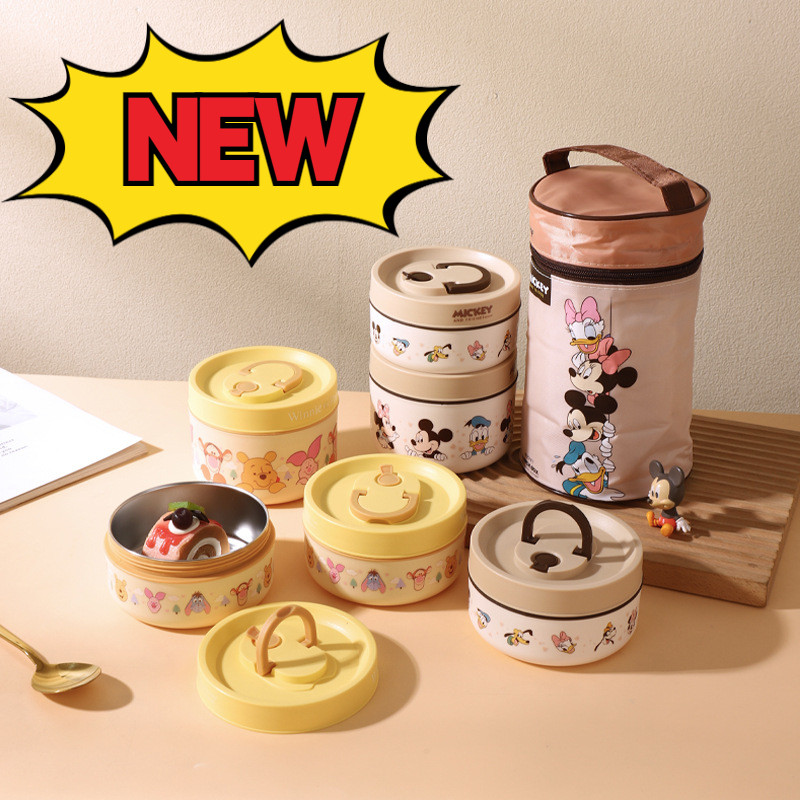 Graby2026 Disney ชามฉนวน Mickey Fresh-Keeping Bowl ชามข้าวชามซุปสไตล์ใหม่ Pooh สแตนเลสในครัวเรือนฉนวนกล่องอาหารกลางวันหอพักแบบพกพาฝาปิด Outdoor Camping ชามข้าวกล่องอาหารกลางวันขายร้อนใหม่มาถึง [Awesome CP]