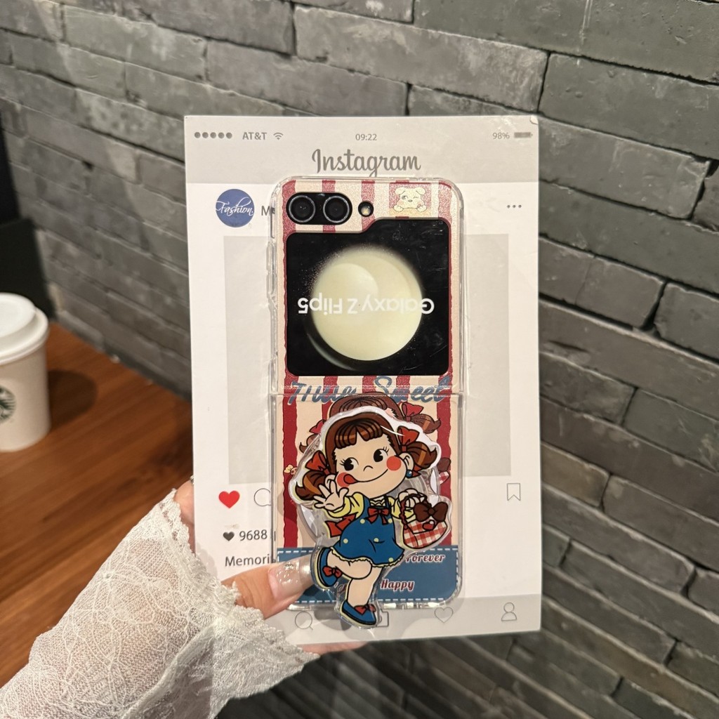 Flip7 Flip6 Samsung Galaxy Z Flip5 เคสแม่เหล็กสาวการ์ตูนน่ารักพร้อมสายโซ่ยึด เคส Find N3flip Samsung