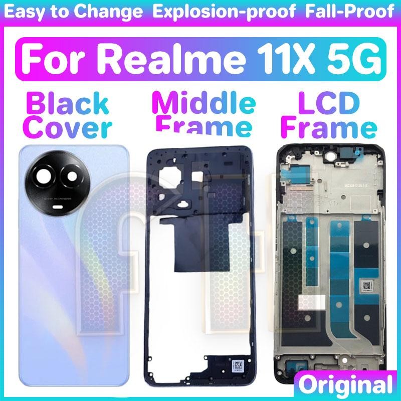 ชุดฝาหลังฝาหลังแบตเตอรี่ LCD ด้านหน้ากรอบกลางสําหรับ Realme 11x 5G amera เลนส์ด้านหลังประตูกรณีกล้องเลนส์ปุ่มด้านข้าง