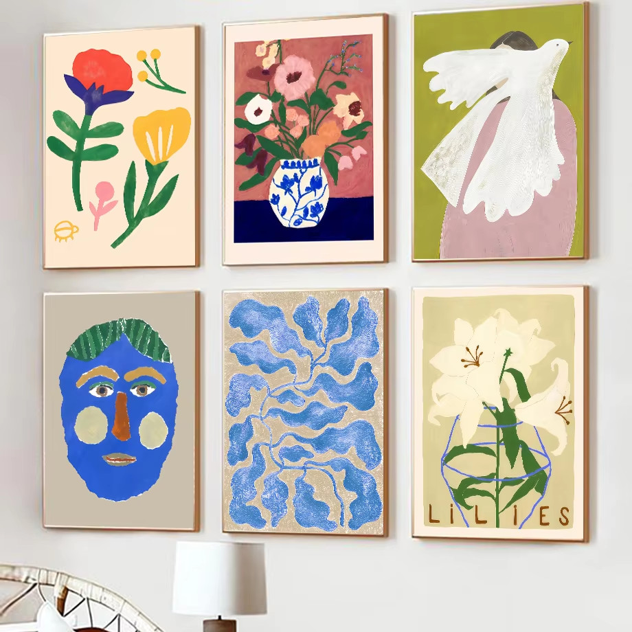 ดอกไม้นก Wall Art โปสเตอร์พิมพ์ภาพวาดตกแต่ง Nordic Home Decor บทคัดย่อภาพจิตรกรรมฝาผนังภาพห้องนอนตกแต่งภายใน