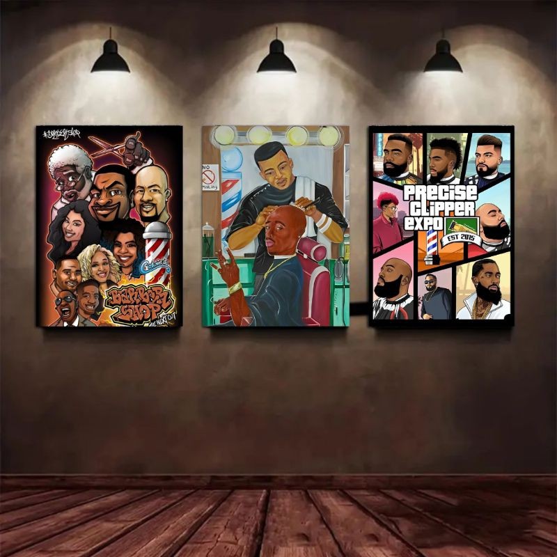 โปสเตอร์วินเทจร้านตัดผม กรอบรูปตกแต่งสไตล์บาร์เบอร์ สําหรับโชว์ผนัง บาร์เบอร์ช็อป