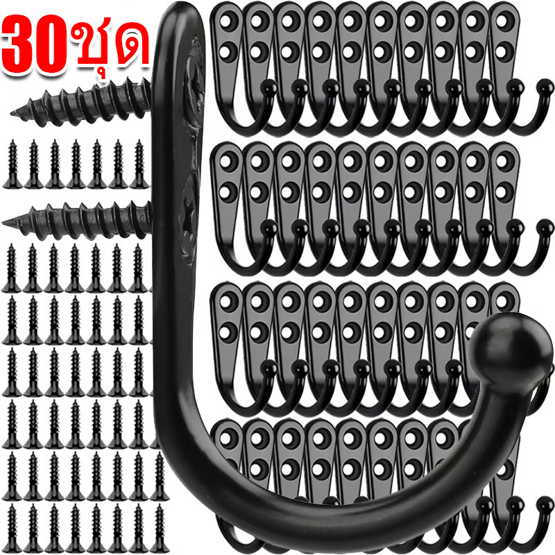 ตะขอแขวนแก้วติดผนัง 30 ชิ้น - ตะขอติดผนังสําหรับตกแต่งแก้วและเครื่องครัว | ตะขอโลหะผสมสังกะสีพรีเมี่ยมพร้อมสกรูยึด โซลูชั่นองค์กรบ้านอเนกประสงค์