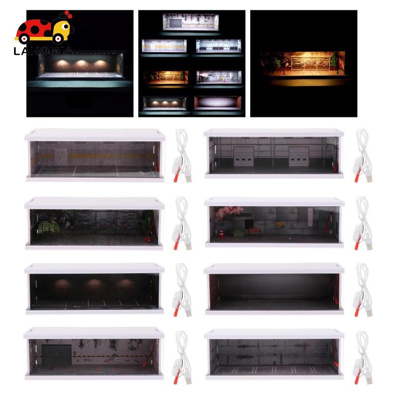 [Lahomia] 1/64 ตู้โชว์ที่จอดรถของเล่นฉากรถยนต์พร้อมของสะสม LED สําหรับตัวเลขการกระทําคอลเลกชัน 11.81