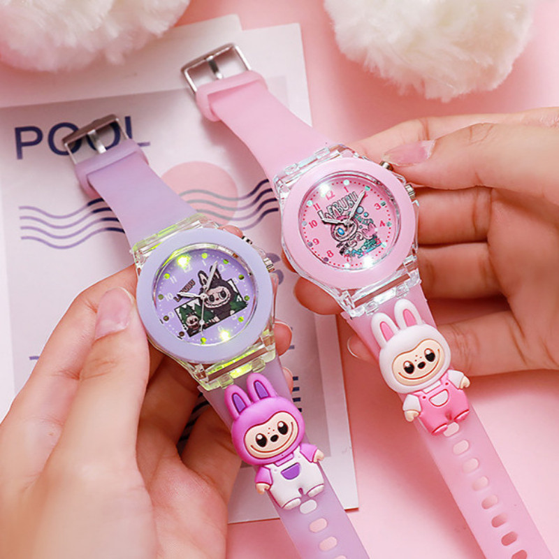 Labubu Candy สีนาฬิกาเด็กสายนาฬิกาซิลิโคนสําหรับเด็กชายและเด็กหญิงการ์ตูนน่ารักคุณภาพสูง Monster นาฬิกาเด็ก