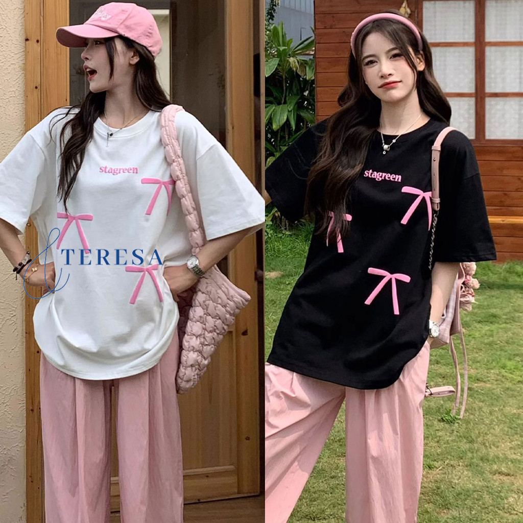 เสื้อยืดคอกลมแขนสั้น สไตล์หวานๆ