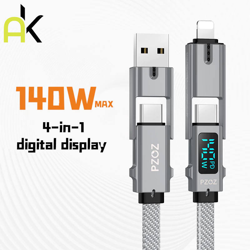 AK 4 in 1 140W PD USB C สายเคเบิล จอแสดงผลดิจิตอล ชาร์จเร็ว สําหรับ iP  MacBook iPad USB Type C สายชาร์จ