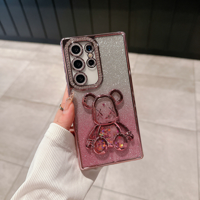 หรูหราชุบค่อยเป็นค่อยไป g litter R hinestone 3D ดูดหมีกรณีนุ่มสำหรับ S amsung S25 S24อัลตร้าพลัส S24