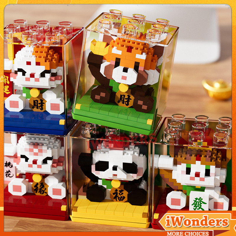 Lucky Cat Diamond Building Blocks ต้อนรับเงินแมวรวยประกอบมินิอิฐตกแต่งของขวัญของเล่น